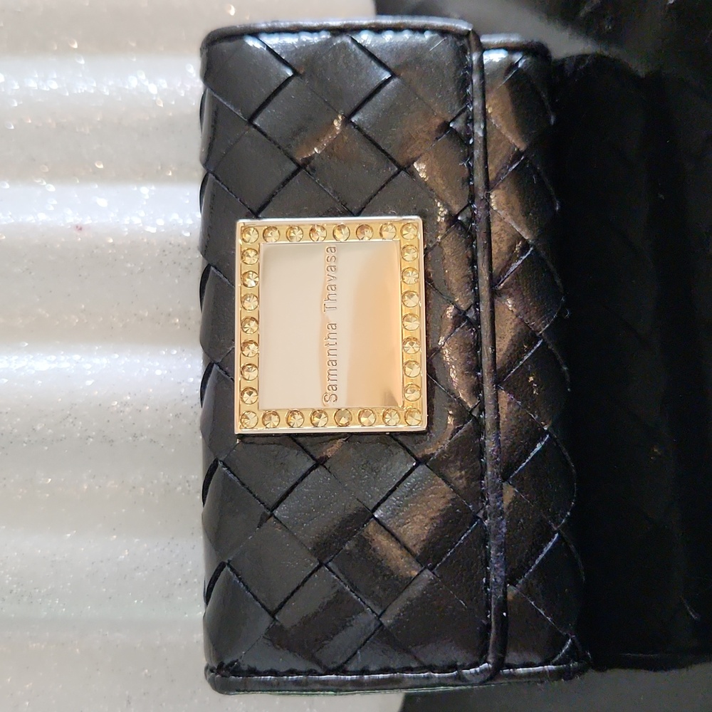 Samantha Thavasa Black Woven Wallet with Gold Accent